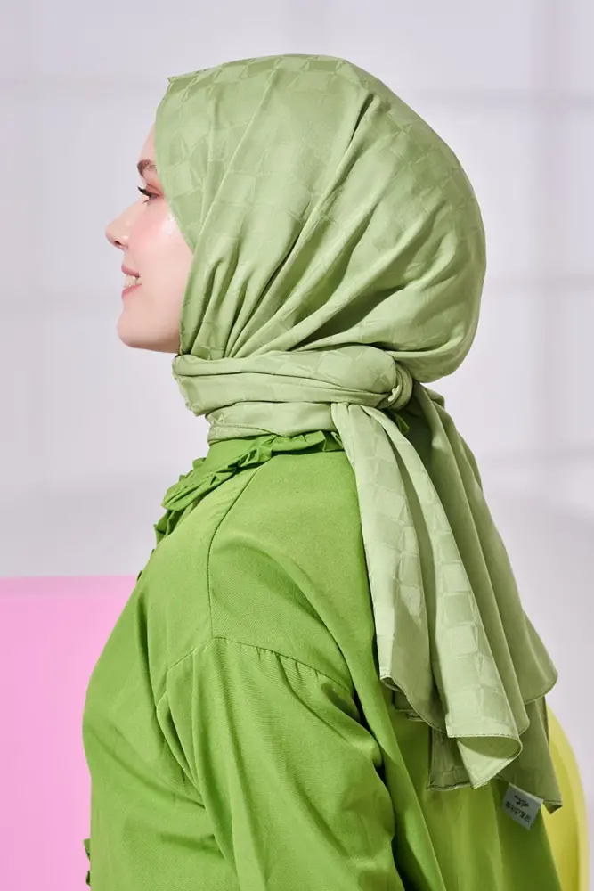 Silky Jacquard Lara Hijab Checker Pattern - Sage - 4