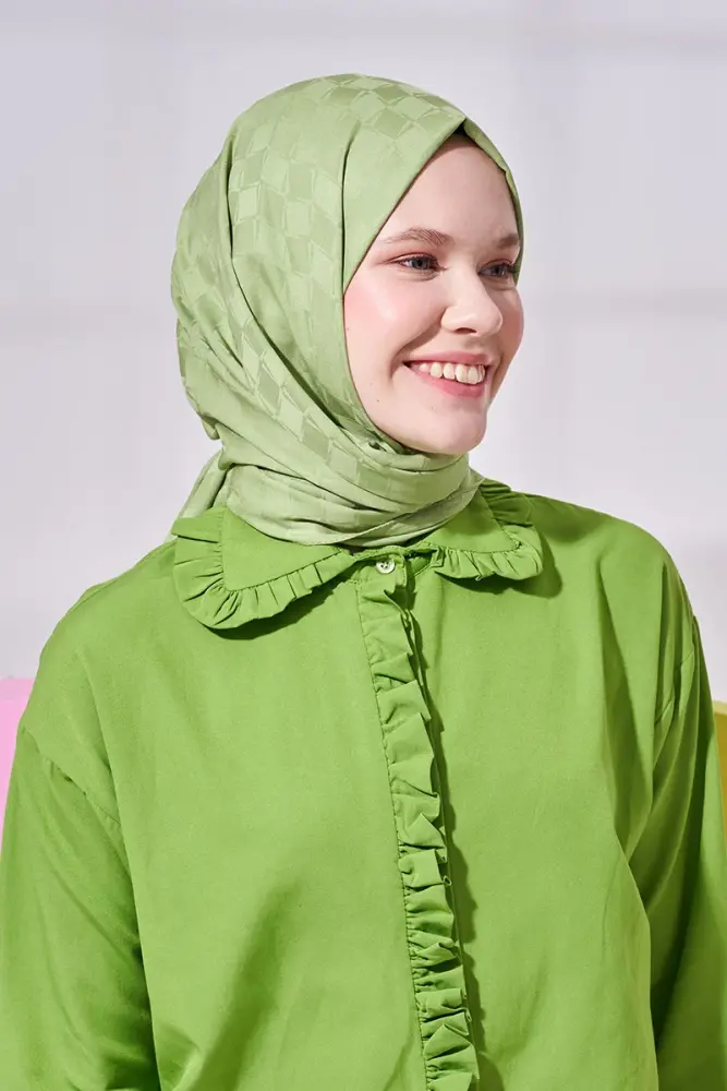 Silky Jacquard Lara Hijab Checker Pattern - Sage - 2