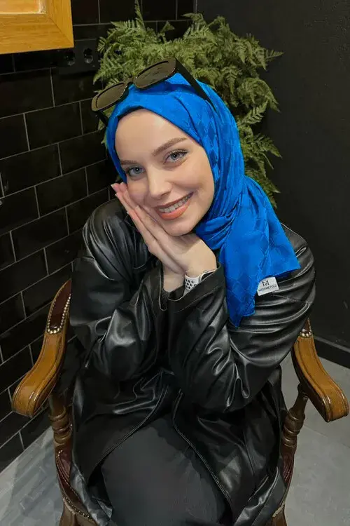 Silky Jacquard Lara Hijab Checker Pattern - Sax - 1