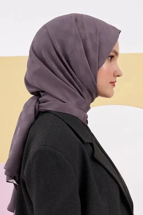 Silky Jacquard Lara Hijab Checker Pattern - Smoke - 3