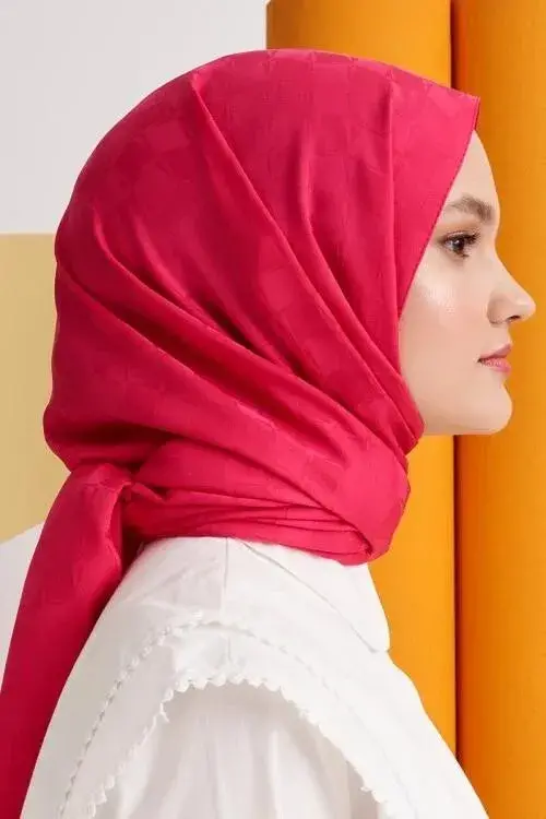 Silky Jacquard Lara Hijab Checker Pattern - Viva Magenta - 4
