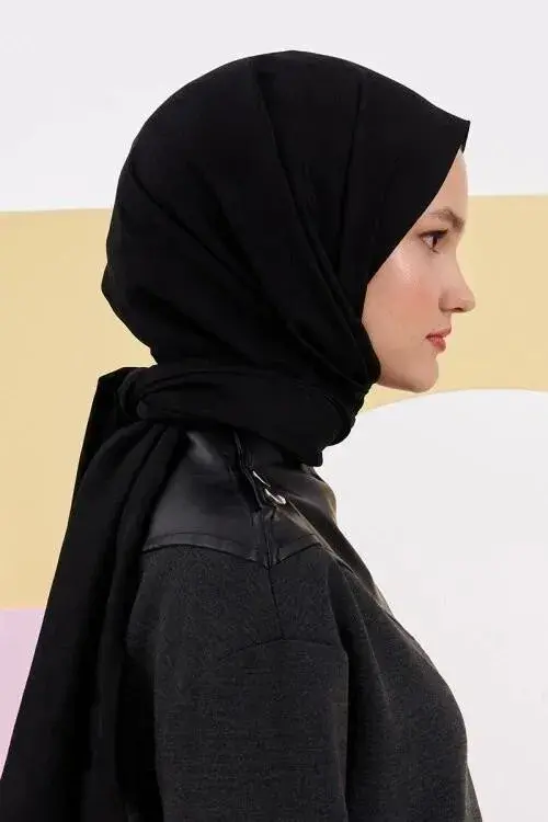 Silky Jacquard Lara Hijab Crowbar Pattern - Black - 3