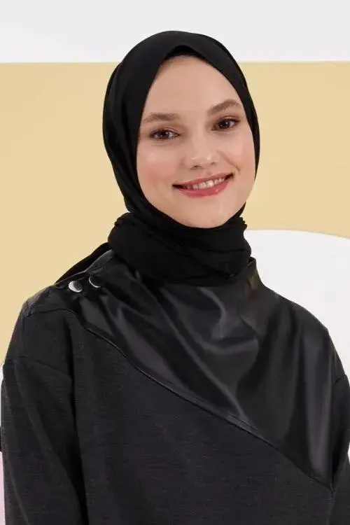 Silky Jacquard Lara Hijab Crowbar Pattern - Black - 4