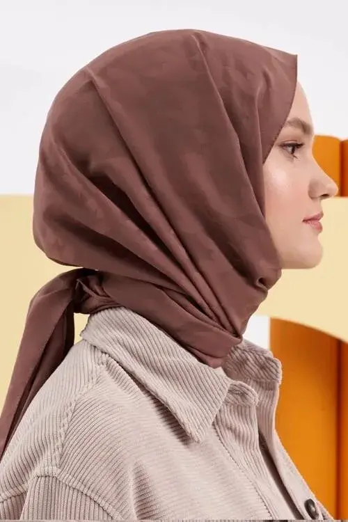 Silky Jacquard Lara Hijab Crowbar Pattern - Brown - 1