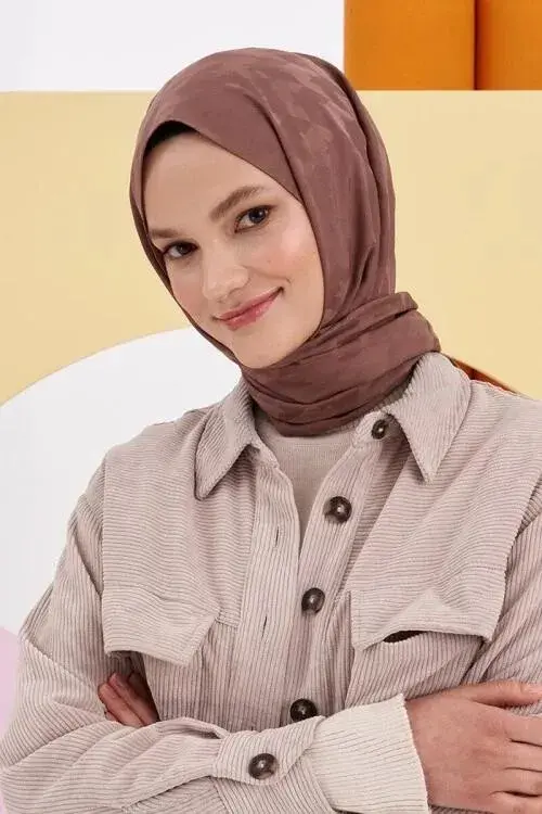 Silky Jacquard Lara Hijab Crowbar Pattern - Brown - 2