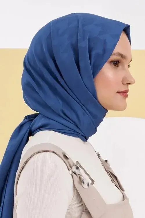Silky Jacquard Lara Hijab Crowbar Pattern - Denim Blue - 2