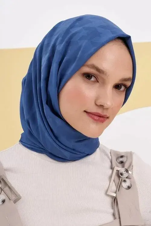 Silky Jacquard Lara Hijab Crowbar Pattern - Denim Blue - 3