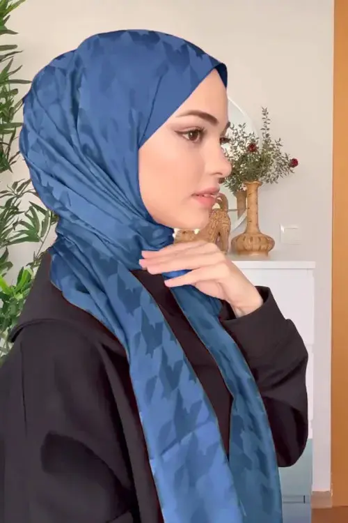 Silky Jacquard Lara Hijab Crowbar Pattern - Denim Blue - 1