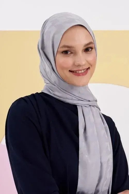 Silky Jacquard Lara Hijab Crowbar Pattern - Gray - MADAME POLO