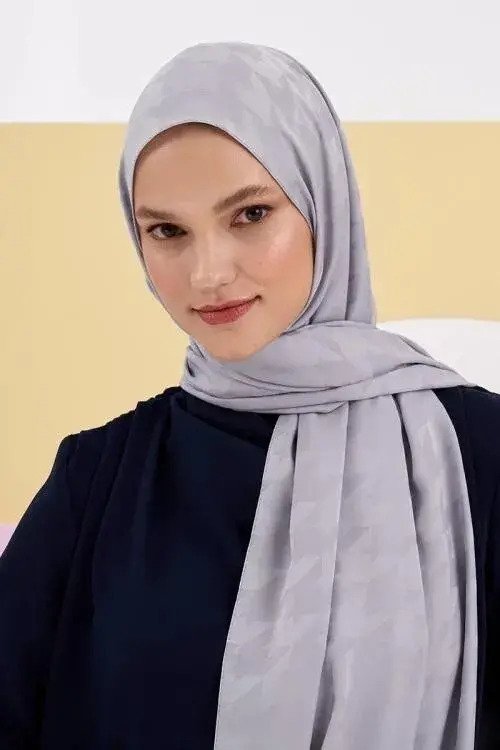 Silky Jacquard Lara Hijab Crowbar Pattern - Gray - MADAME POLO