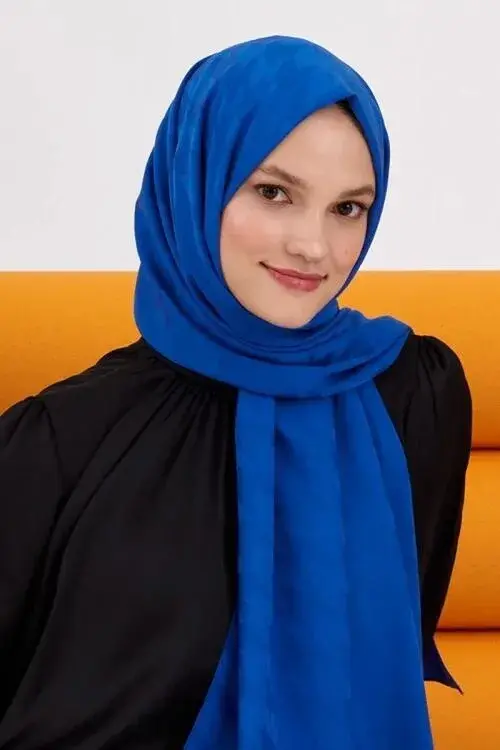 Silky Jacquard Lara Hijab Crowbar Pattern - Sax - 2
