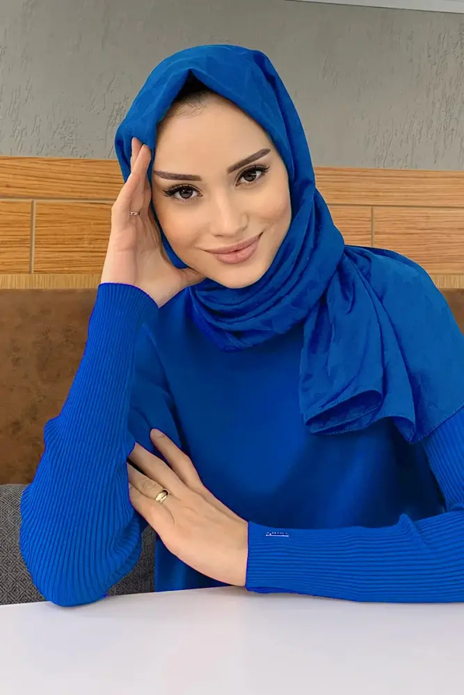 Silky Jacquard Lara Hijab Crowbar Pattern - Sax - 1