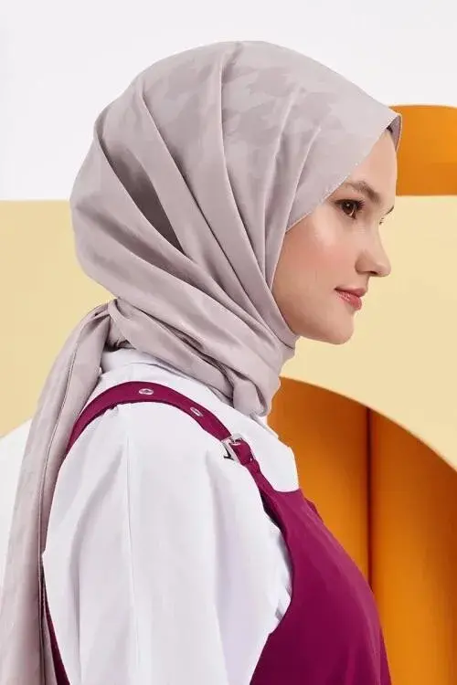 Silky Jacquard Lara Hijab Crowbar Pattern - Stone - 1