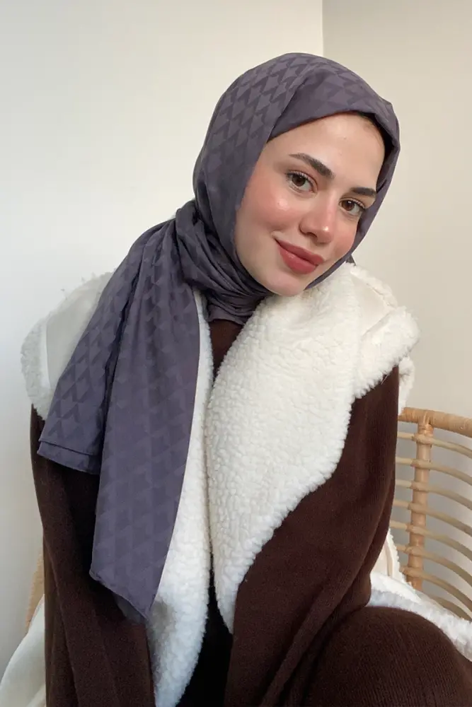 Silky Jacquard Lara Hijab Geometric Pattern - Anthracite - 1