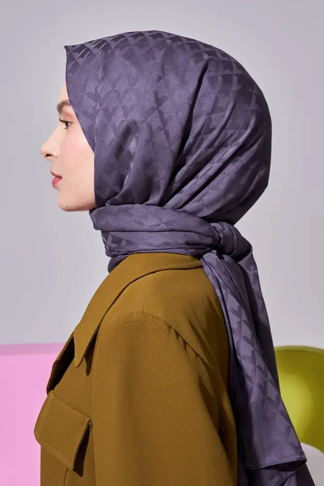 Silky Jacquard Lara Hijab Geometric Pattern - Anthracite - 2
