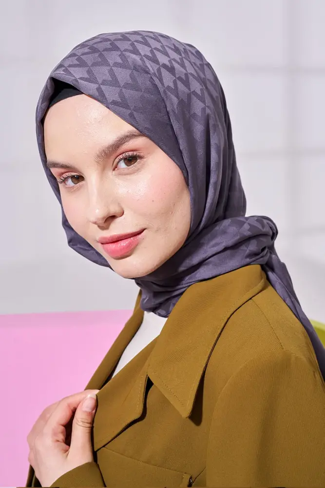 Silky Jacquard Lara Hijab Geometric Pattern - Anthracite - 3