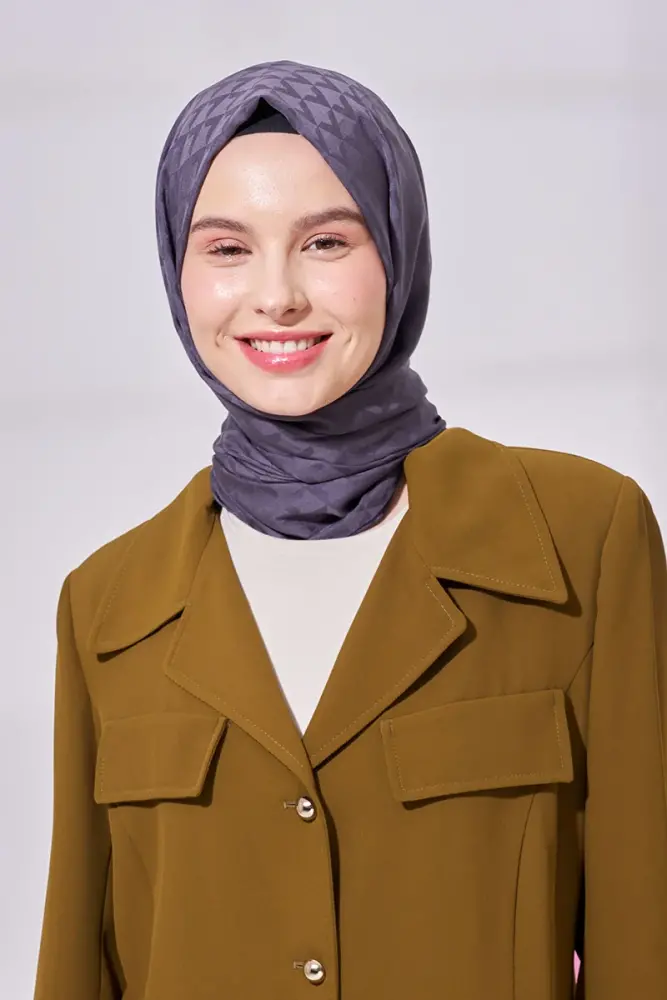 Silky Jacquard Lara Hijab Geometric Pattern - Anthracite - 4
