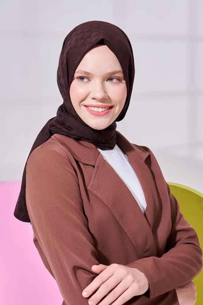 Silky Jacquard Lara Hijab Geometric Pattern - Bitter Coffee - 1