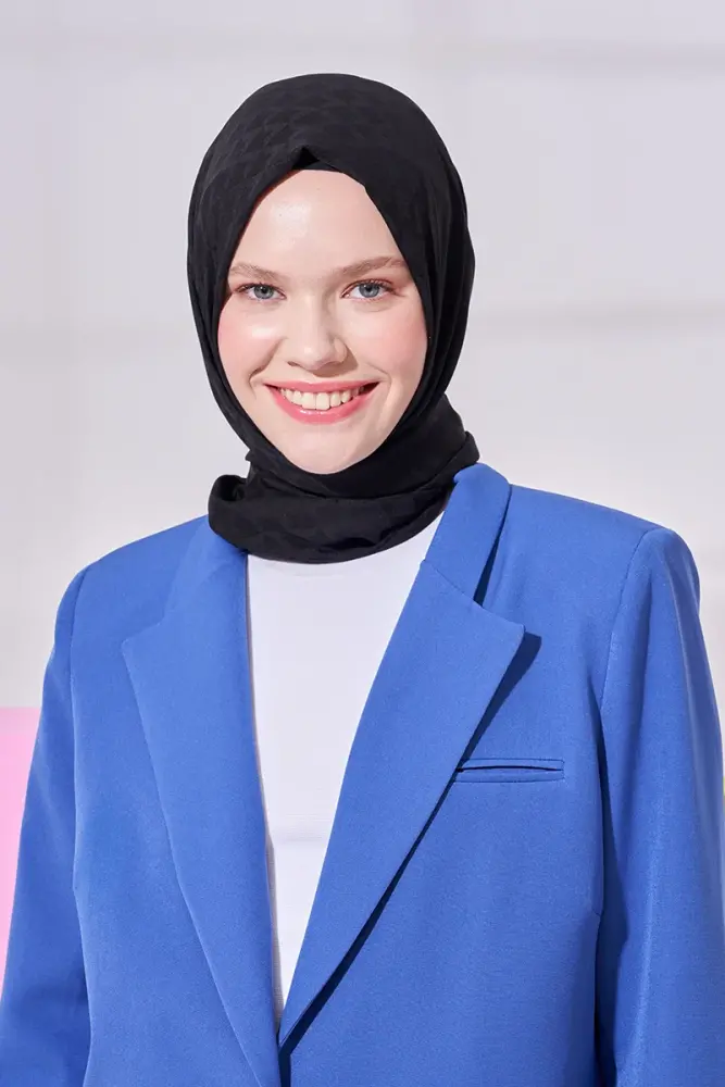 Silky Jacquard Lara Hijab Geometric Pattern - Black - 3