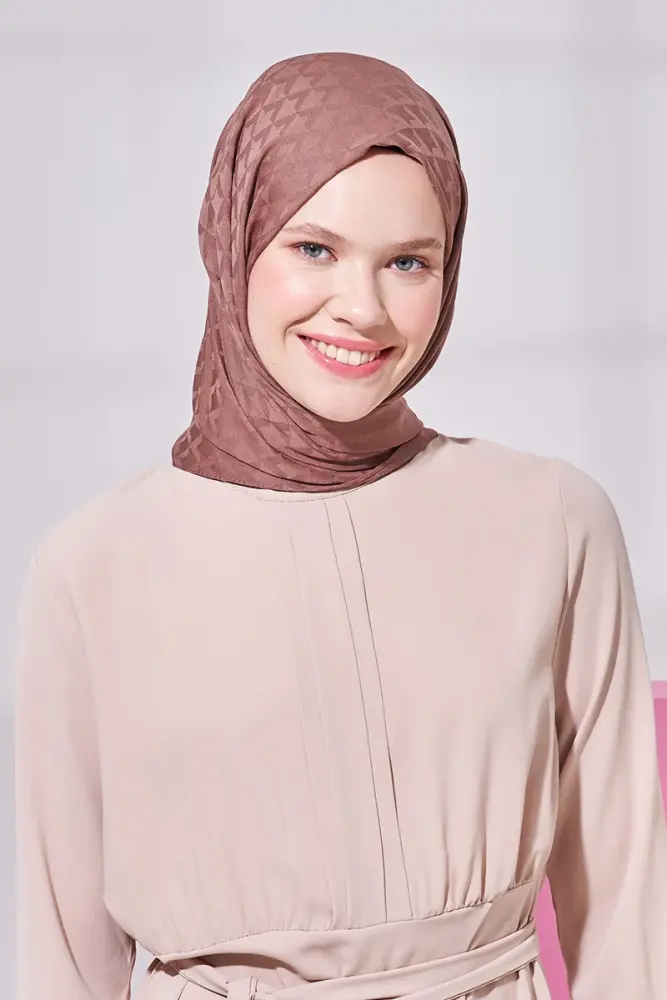 Silky Jacquard Lara Hijab Geometric Pattern - Brown - 1