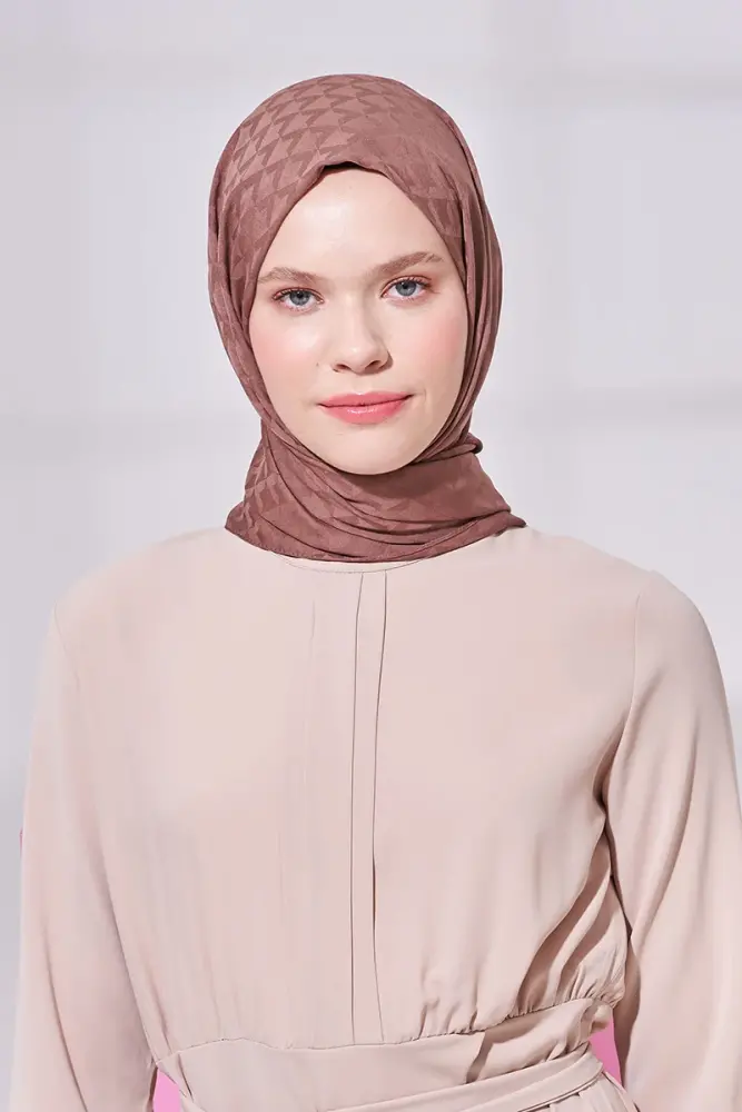 Silky Jacquard Lara Hijab Geometric Pattern - Brown - 4