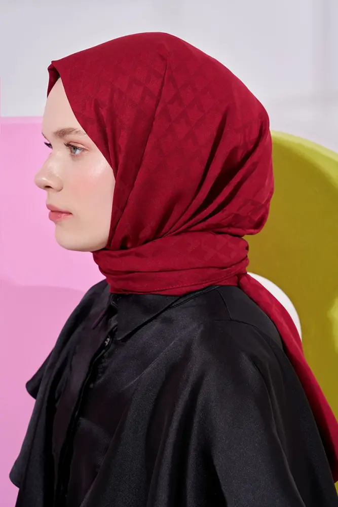 Silky Jacquard Lara Hijab Geometric Pattern - Claret Red - 2