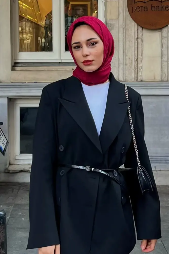 Silky Jacquard Lara Hijab Geometric Pattern - Claret Red - 1