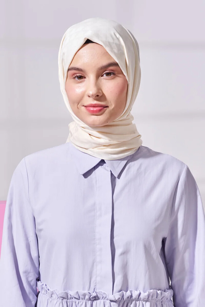 Silky Jacquard Lara Hijab Geometric Pattern - Cream - MADAME POLO