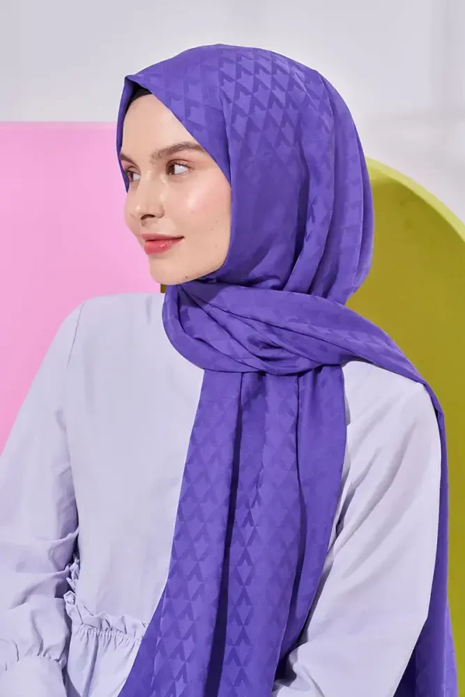 Silky Jacquard Lara Hijab Geometric Pattern - Metallic Purple - MADAME POLO