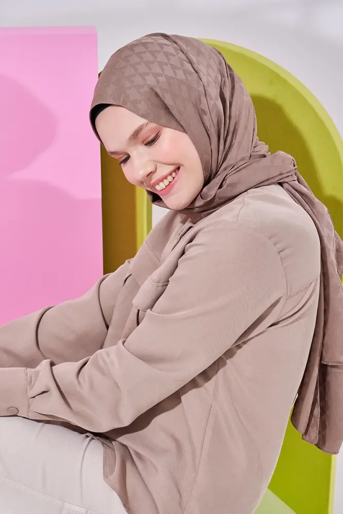 Silky Jacquard Lara Hijab Geometric Pattern - Mink - 1