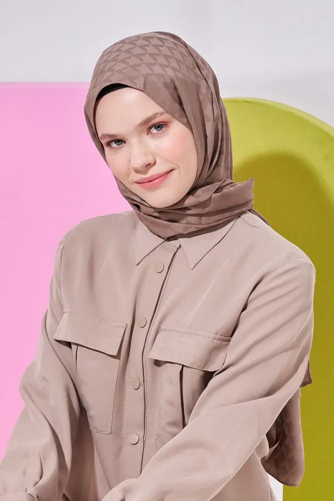 Silky Jacquard Lara Hijab Geometric Pattern - Mink - 2