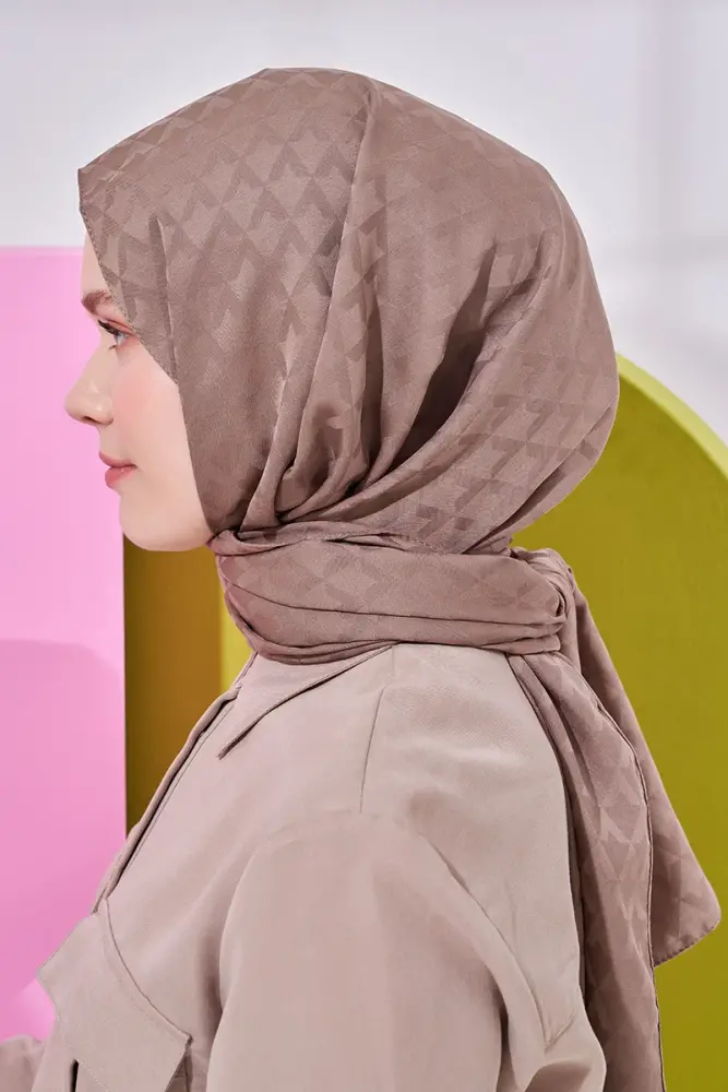Silky Jacquard Lara Hijab Geometric Pattern - Mink - 3