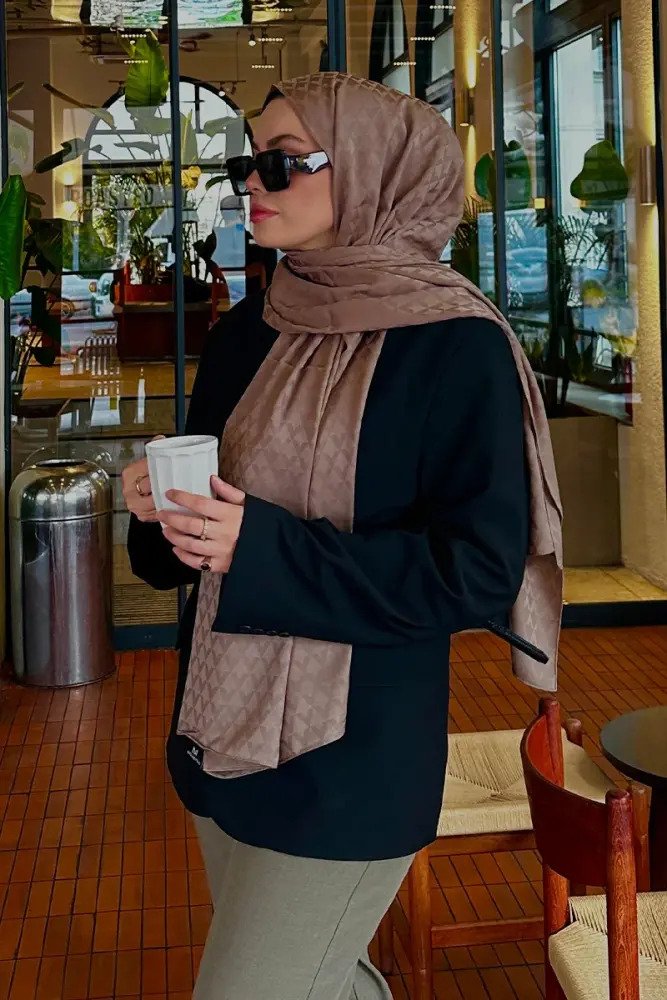 Silky Jacquard Lara Hijab Geometric Pattern - Mink - MADAME POLO