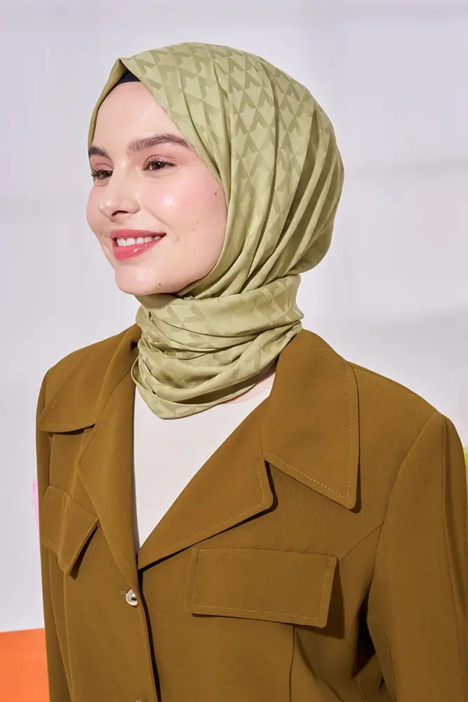 Silky Jacquard Lara Hijab Geometric Pattern - Oil Green - 1