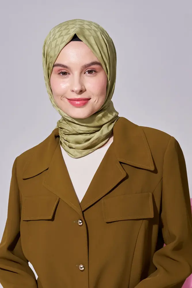 Silky Jacquard Lara Hijab Geometric Pattern - Oil Green - 2