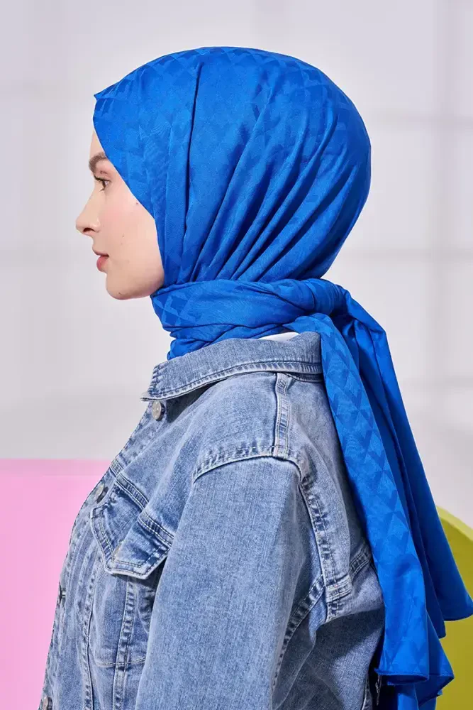 Silky Jacquard Lara Hijab Geometric Pattern - Sax - 3