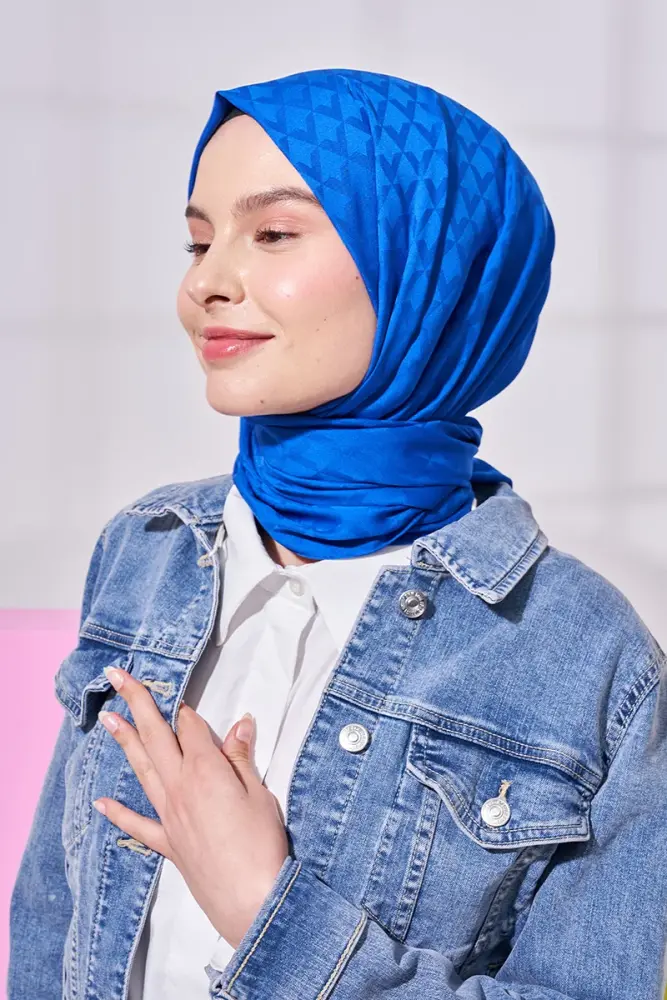 Silky Jacquard Lara Hijab Geometric Pattern - Sax - 1