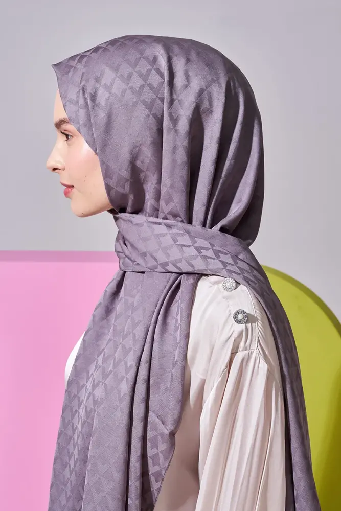 Silky Jacquard Lara Hijab Geometric Pattern - Smoke - 1
