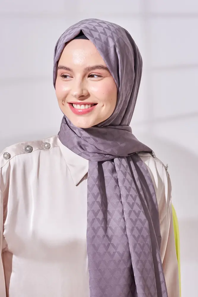 Silky Jacquard Lara Hijab Geometric Pattern - Smoke - 2