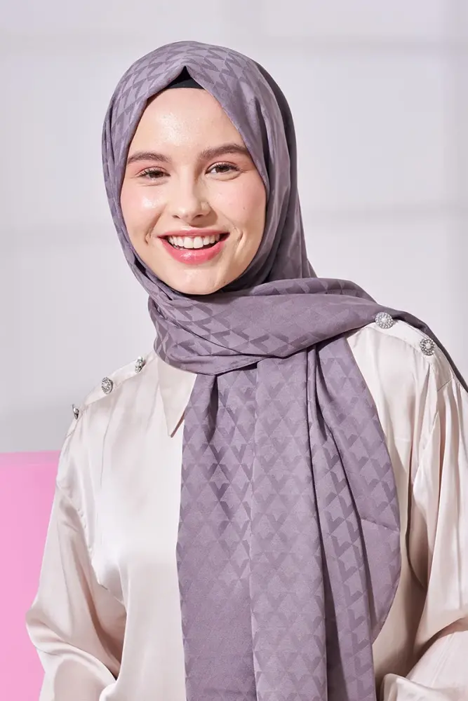 Silky Jacquard Lara Hijab Geometric Pattern - Smoke - 3