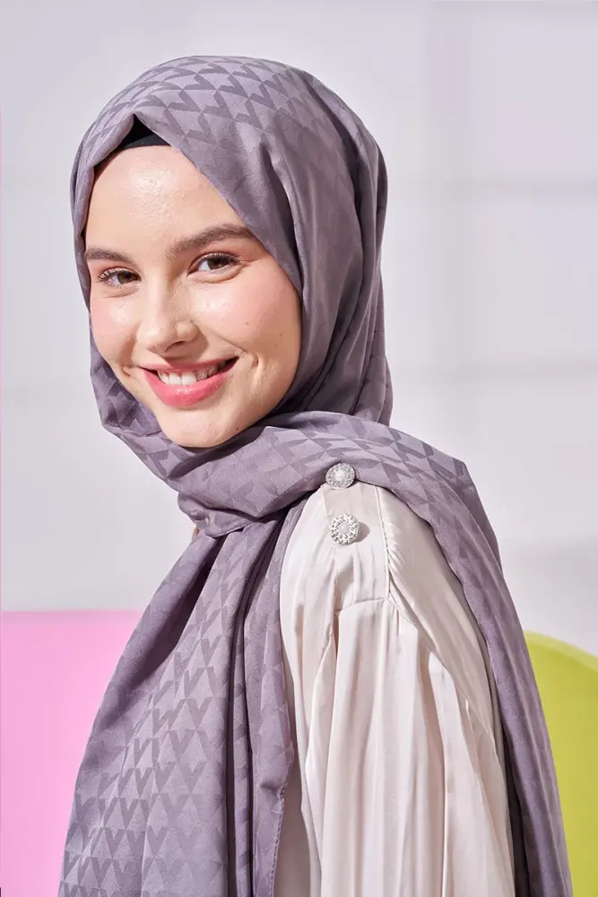 Silky Jacquard Lara Hijab Geometric Pattern - Smoke - 4
