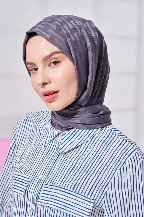 Silky Jacquard Lara Hijab Vectorial Pattern - Anthracite - 2