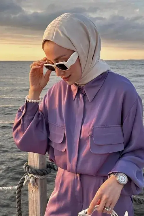 Silky Jacquard Lara Hijab Vectorial Pattern - Beige - 4