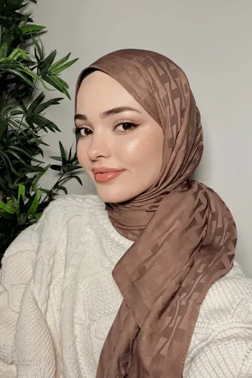 Silky Jacquard Lara Hijab Vectorial Pattern - Brown - 1