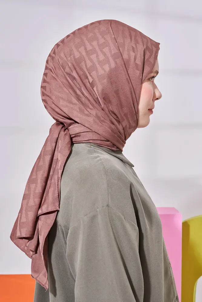 Silky Jacquard Lara Hijab Vectorial Pattern - Brown - 4