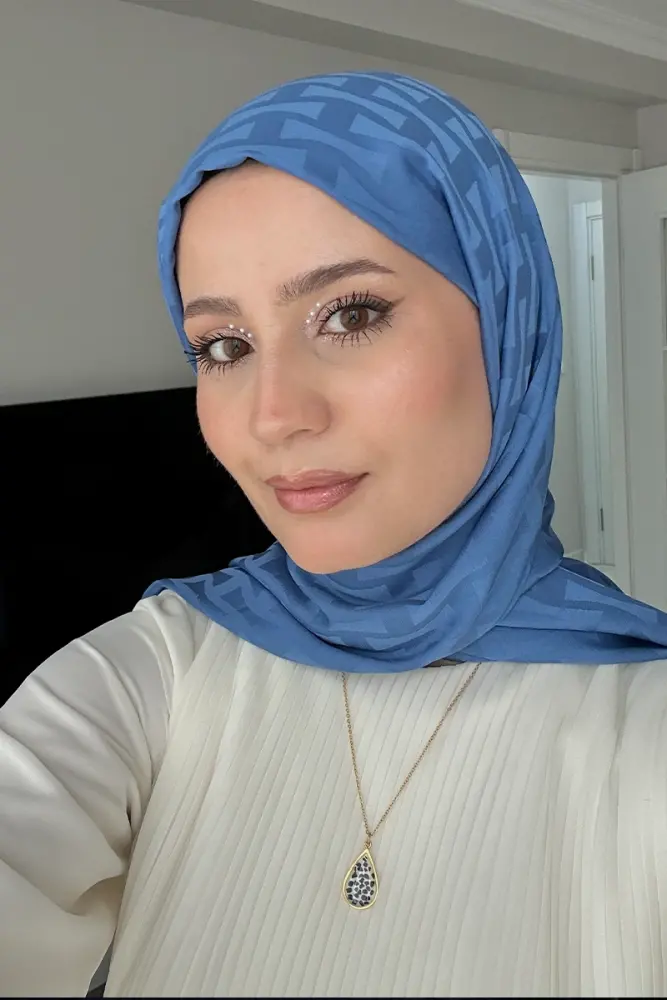 Silky Jacquard Lara Hijab Vectorial Pattern - Denim Blue - 1