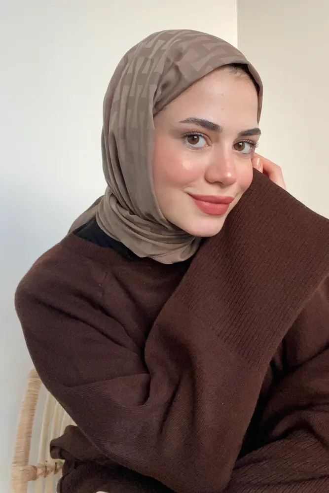 Silky Jacquard Lara Hijab Vectorial Pattern - Mink - 1