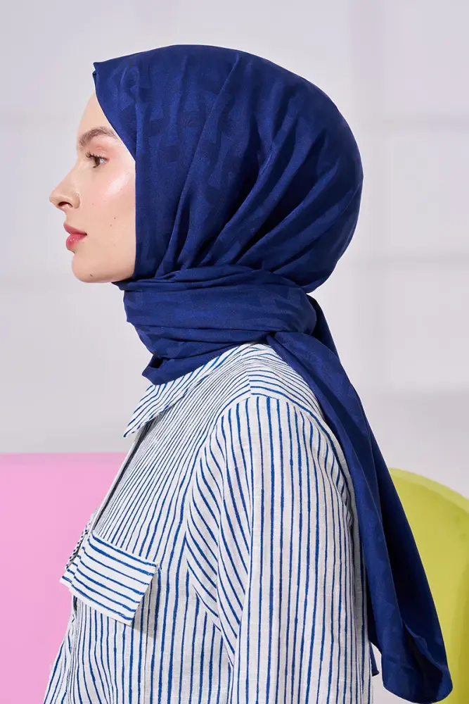 Silky Jacquard Lara Hijab Vectorial Pattern - Navy Blue - 1