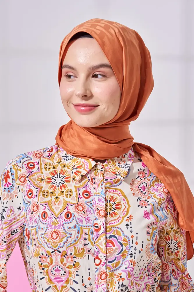 Silky Jacquard Lara Hijab Vectorial Pattern - Peach - 2