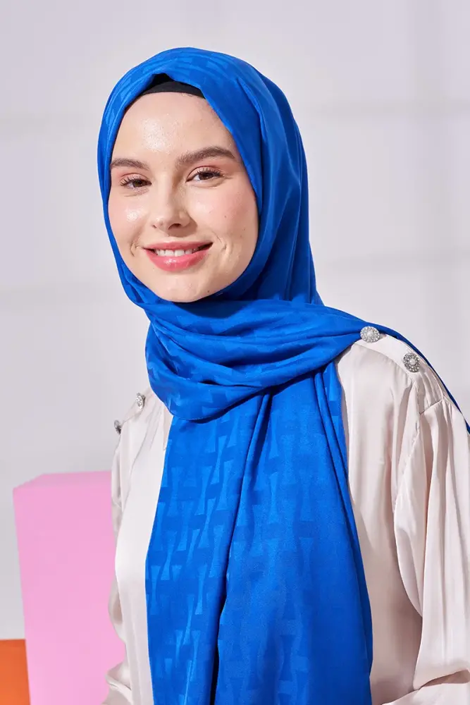 Silky Jacquard Lara Hijab Vectorial Pattern - Sax - 2